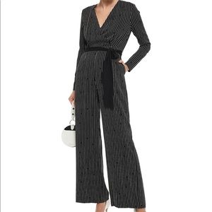 Edith wrap-effect pinstriped crepe jumpsuit
